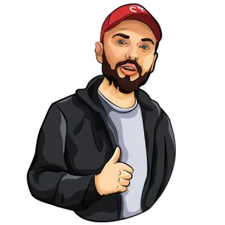 👍 homem, barba, chapéu vermelho, polegar para cima, desenho animado, pessoa, retrato whatsapp sticker