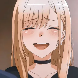 ☺️ Marin Kitagawa My Dress-Up Darling anime, mangá, garota, sorrindo, loira, brincos, gargantilha telegram sticker