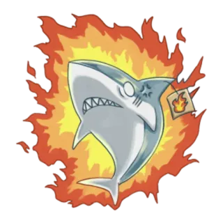 😀 requin, feu, colère, dessin animé, animal, flammes telegram sticker