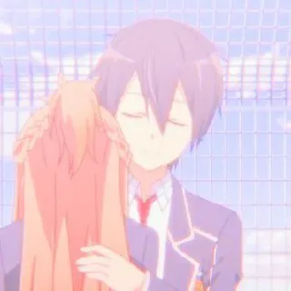 🗡 Kirito, Asuna Sword Art Online Anime, Romantis, Pasangan, Pelukan, Seragam sekolah telegram sticker