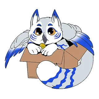 🥺 hibou, renard, hybride, anthro, furry, boîte en carton, mignon whatsapp sticker