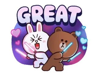 💪 GREAT ótimo, parabéns, celebração, sucesso, line friends, brown, cony telegram sticker