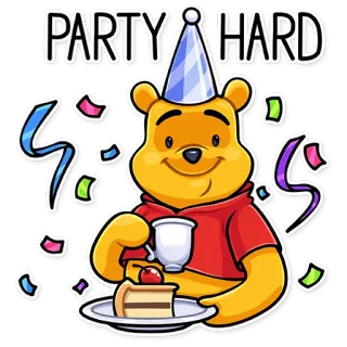 🥳 Winnie the Pooh PARTY HARD винни пух, вечеринка, торт, праздник, мультфильм, дисней telegram sticker