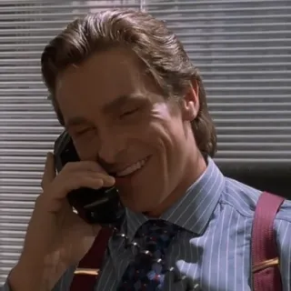 📞 Patrick Bateman American Psycho Business, Erfolg, Finanzen, lächelnd, 80er whatsapp sticker