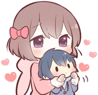 💕 Аниме, Чиби, Каваий, Мило, Девушка, Объятия, Сердечки, Манга telegram sticker