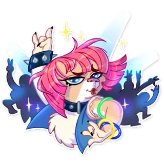🎶 ilustração, desenho animado, festa, personagem, cabelo rosa, rock and roll whatsapp sticker