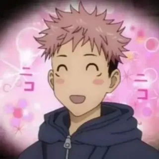 🙂 Yuji Itadori Jujutsu Kaisen ニコ anime, character, happy, smiling, fanart, jujutsu kaisen, yuji itadori whatsapp sticker