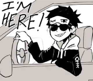 🚗 HERE! driving, car, cartoon, anime, person, sunglasses, cool telegram sticker