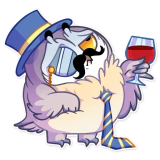 🎩 猫头鹰, 卡通, 精致, 葡萄酒, 优雅, 单片眼镜, 胡子 telegram sticker