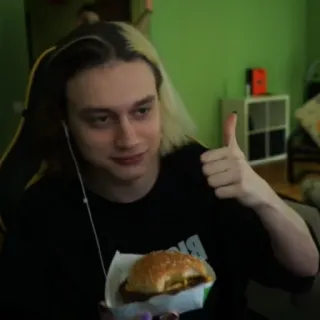 👍 osoba, burger, jedzenie, kciuk w górę, posiłek, przekąska telegram sticker