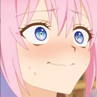 🌷 Anime, Mädchen, pinke Haare, Ausdruck, nervös, errötend, schwitzend telegram sticker