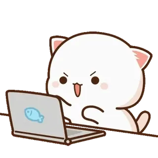 ⭐ gato, computador, laptop, fofo, desenho animado, anime telegram sticker