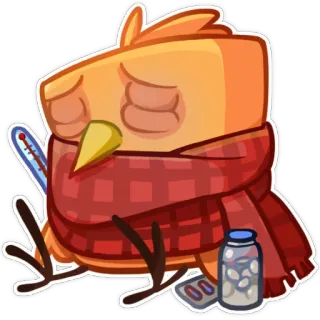 🤒 새, 아픈, 아픈, 감기, 열, 온도계, 약, 목도리 telegram sticker
