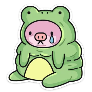 😔 rã, porco, fofo, desenho animado, animal, triste, chorando, terno telegram sticker
