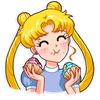 🤤 Sailor Moon anime, cartoon, cupcakes, dessert, cute, girl telegram sticker