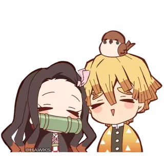 😴 Nezuko Kamado, Zenitsu Agatsuma Demon Slayer @HAWKS Anime, Chibi, Demon Slayer, Nezuko Kamado, Zenitsu Agatsuma, süß whatsapp sticker
