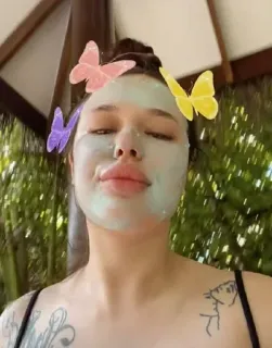 🤥 woman, facial mask, beauty, butterflies, selfie, skincare telegram sticker