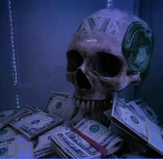 💀 swrlsh đầu lâu, tiền, tiền mặt, đô la, tài chính, sự giàu có telegram sticker
