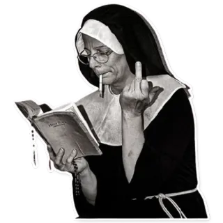 🖕 suora, dito medio, sigaretta, offensivo, religione, abitudine whatsapp sticker