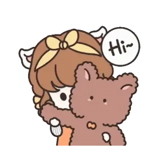 👧 Hi~ мультфильм, персонаж, милый, девушка, медведь, приветствие telegram sticker