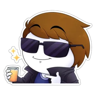 👍 dibujo animado, gafas de sol, guay, bebida, chaqueta, personaje whatsapp sticker