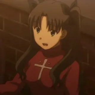 ☺ Rin Tohsaka Fate/stay night anime, character, cartoon, girl, smiling telegram sticker