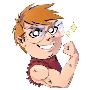💪 Dessin animé, Garçon, Lunettes, Muscles, Force, Flexion whatsapp sticker