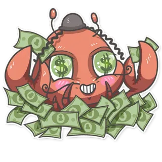 🦀 게, 돈, 만화, 달러, 부자, 부자, 귀여운, 스티커 telegram sticker