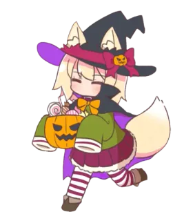 🎃 Dibujos animados, Bruja, Anime, Zorro, Halloween, Calabaza, Caramelo telegram sticker