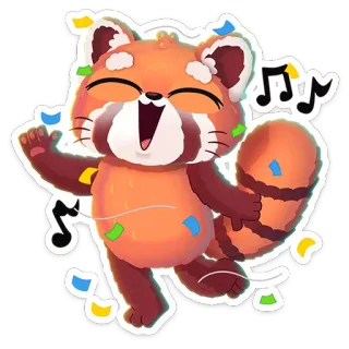 💃 Panda rojo, Animal, Lindo, Feliz, Celebración, Confeti, Música telegram sticker