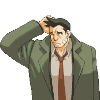 😔 Dick Gumshoe Ace Attorney Dick Gumshoe, Ace Attorney, Detetive, Bandagens, Anime, Video game, Investigação telegram sticker