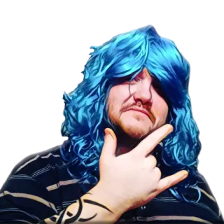 🤘 person, blue wig, horns hand gesture telegram sticker
