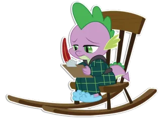 😞 Spike My Little Pony Spike, My Little Pony, dragon, cartoon, character, sitting, rocking chair, clipboard telegram sticker