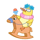 🤠 pato, cavalo de brinquedo, desenho animado, engraçado, adesivo telegram sticker
