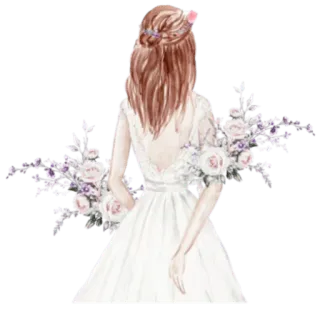 🌼 mariée, mariage, robe, fleurs, aquarelle whatsapp sticker