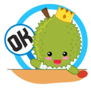 👌 OK Durian, Owoc, Ok, Kreskówka, Słodkie, Król, Korona telegram sticker