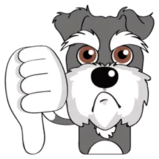 👎 perro, schnauzer, pulgar abajo, no me gusta, negativo, dibujo animado, pegatina telegram sticker