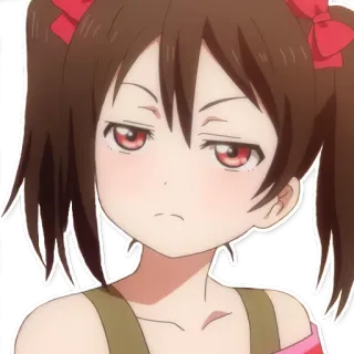 😐 ragazza anime, occhi rossi, codini, infastidita, broncio, adesivo telegram sticker