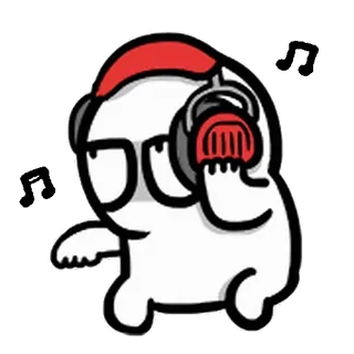 👻 Cartoon, Figur, Kopfhörer, Brille, Rot, Weiß, Sticker whatsapp sticker