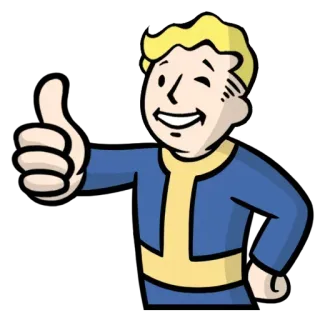 👍 Vault Boy Fallout Videospiel, Cartoon, Daumen hoch, Maskottchen, Vault-Tec telegram sticker
