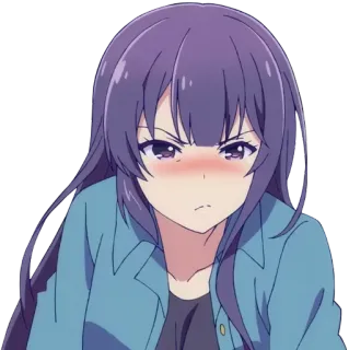 😳 anime, dziewczyna, fioletowe włosy, zła, rumieniec telegram sticker