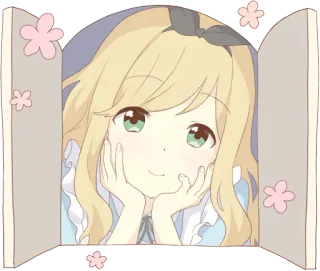 ☺️ Anime, Garota, Janela, Fofa, Loira, Flores telegram sticker