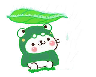 ☔ rana, hoja, lindo, animal, verde, kawaii, dibujo animado whatsapp sticker