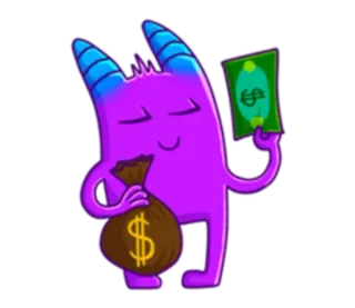 🤑 Monster, Dollarzeichen, Geld, Reichtum, Cartoon, Bargeld whatsapp sticker