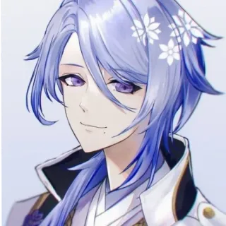 ✨ Kamisato Ayato Genshin Impact Anime, Videospiel, Blaue Haare, Männlich, Porträt whatsapp sticker