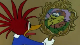 😖 Woody Woodpecker วู้ดดี้ วู้ดเพ็คเกอร์, การ์ตูน, ตลก, นก, กระจก, การ์ตูนคลาสสิก telegram sticker