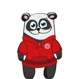 👓 panda, bear, cute, cartoon, red hoodie, animal, kawaii, character whatsapp sticker