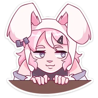 👀 动漫, 贴纸, 粉色头发, 兔子, 帽衫, 卡通 whatsapp sticker