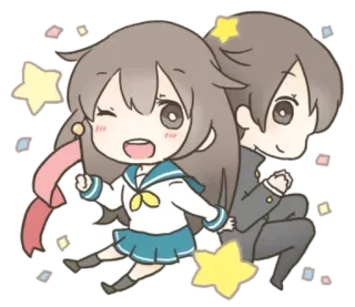 💕 Anime, Dessin animé, Uniforme scolaire, Étoiles, Kawaii, Mignon telegram sticker