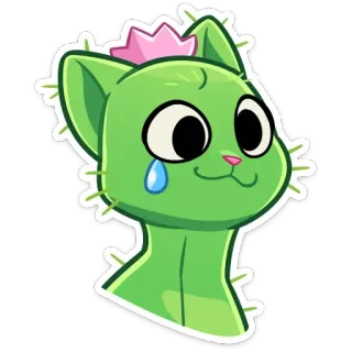 😢 cactus, chat, plante, animal, kawaii, mignon telegram sticker